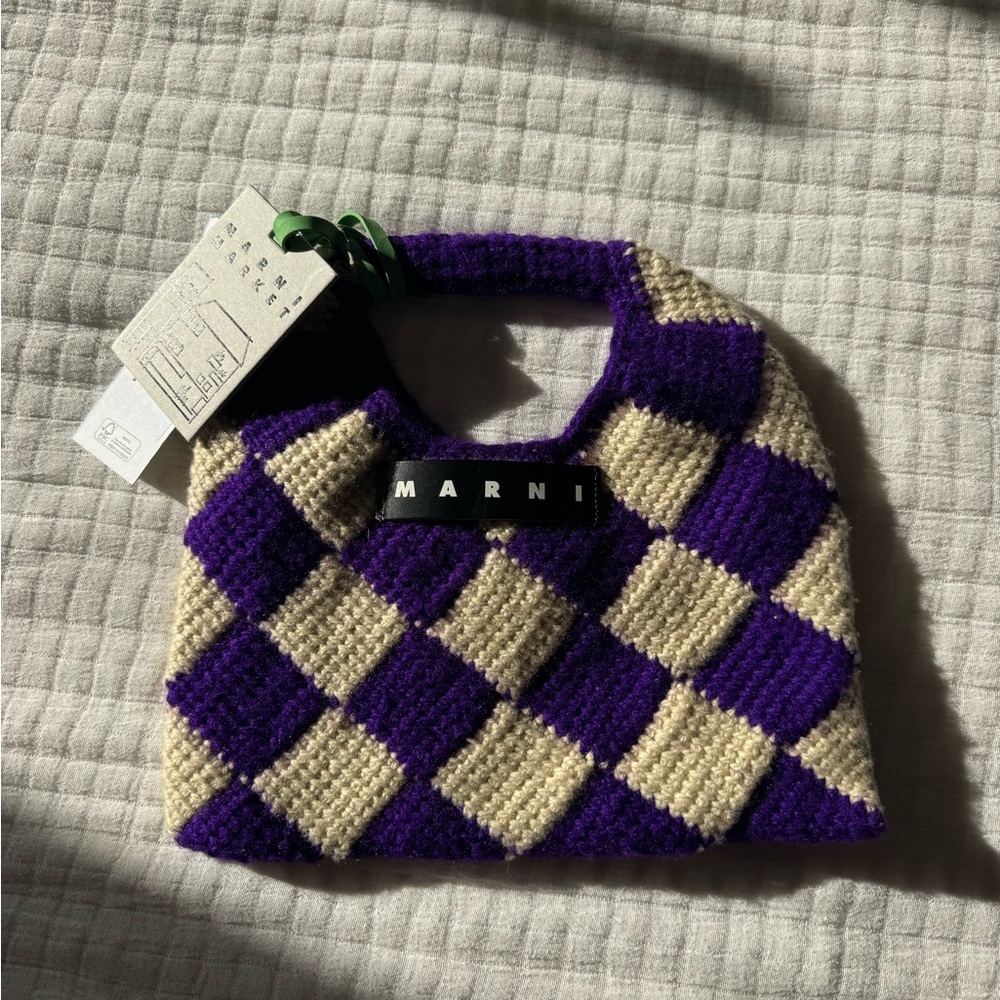 Marni Purple and Cream Knit Mini Market Tote
